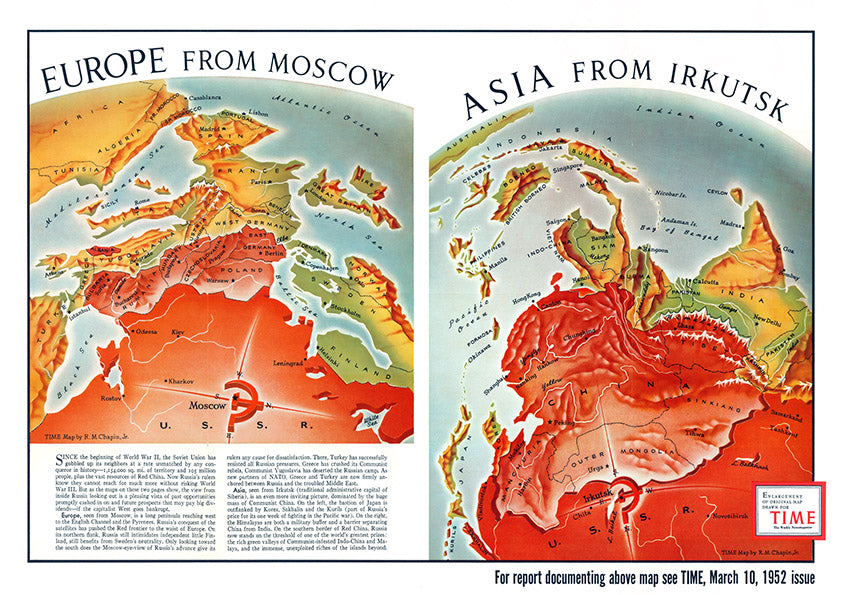 Europe from Moscow, Asia from Irkutsk — American anti-communist map