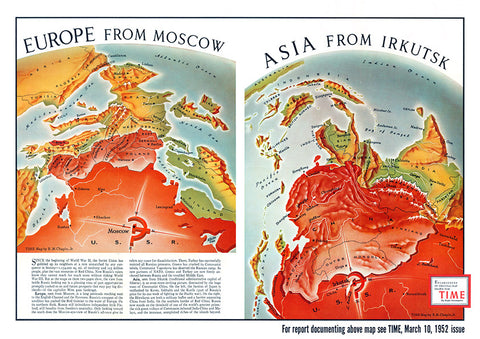 Europe from Moscow, Asia from Irkutsk — American anti-communist map
