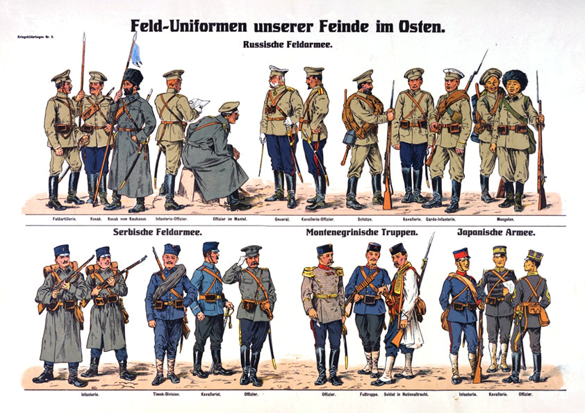 Field uniforms of our enemies in the East — German World War One poster