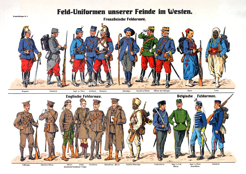 Field uniforms of our enemies in the West — German World War One poster