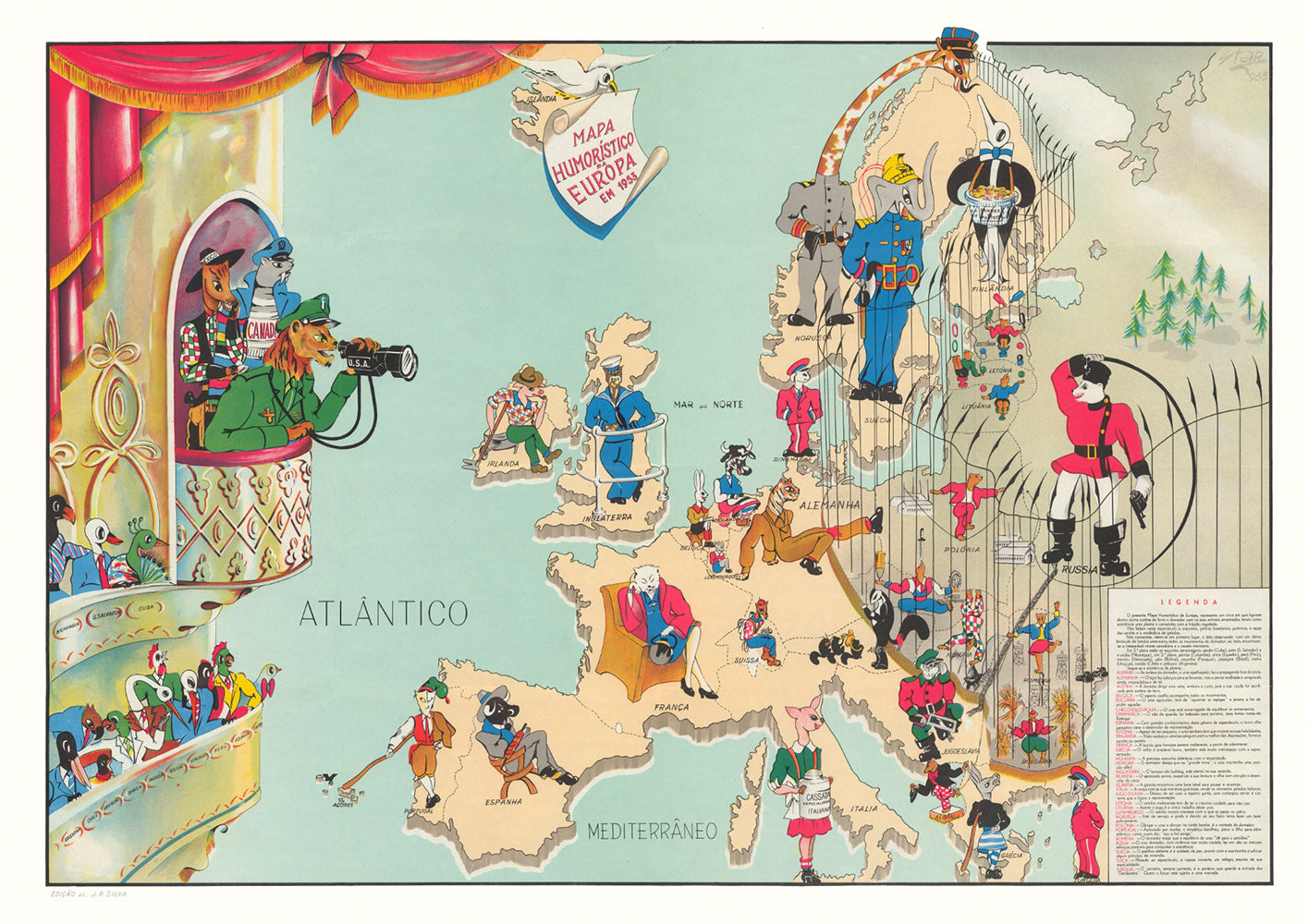 Humorous Map of Europe in 1953 — Portuguese map
