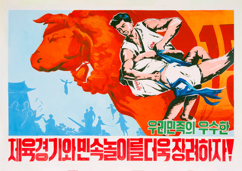 Let us further encourage our nation's excellent sports activities and folk games! – North Korean poster