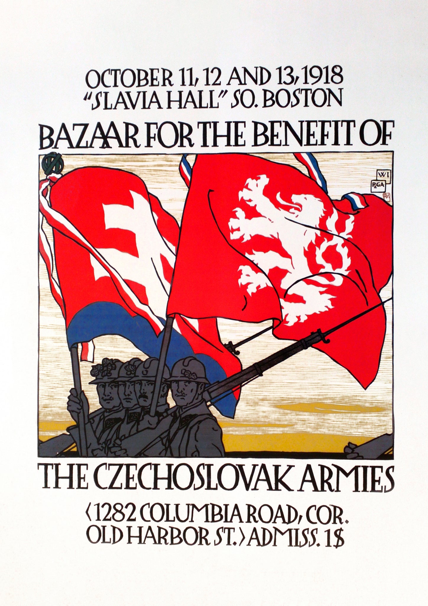 Bazaar for the benefit of the Czechoslovak armies — Czechoslovak World War One poster