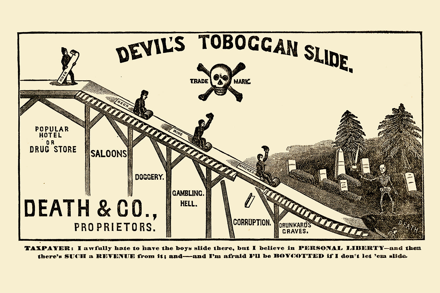 Devil's toboggan slide —  American anti-alcohol print