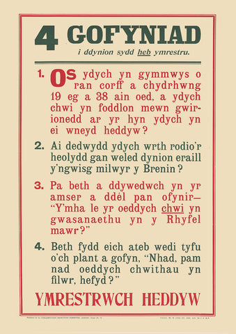 Four Questions to Men who have NOT Enlisted — Welsh World War One poster